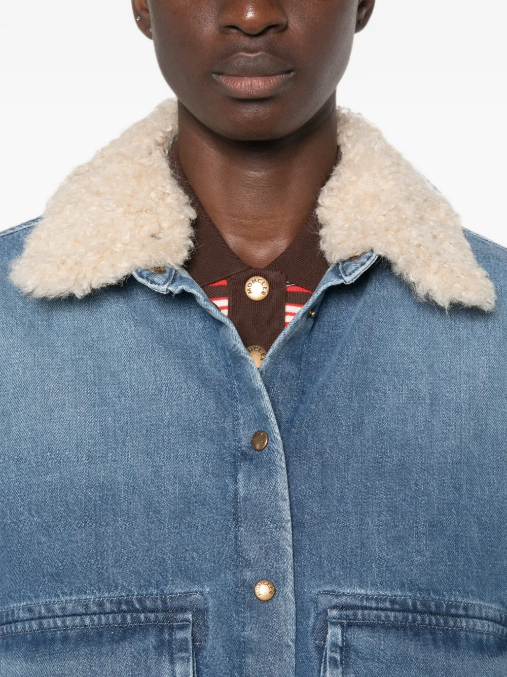 Moncler Denim blouse met teddy-afwerking Blauw