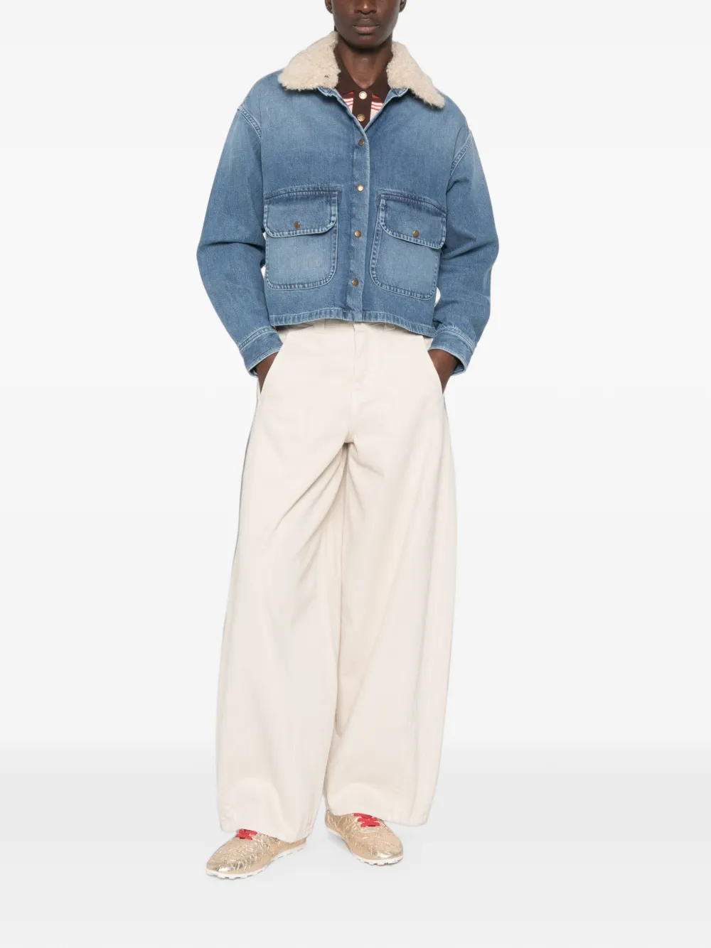 Moncler Denim blouse met teddy-afwerking Blauw