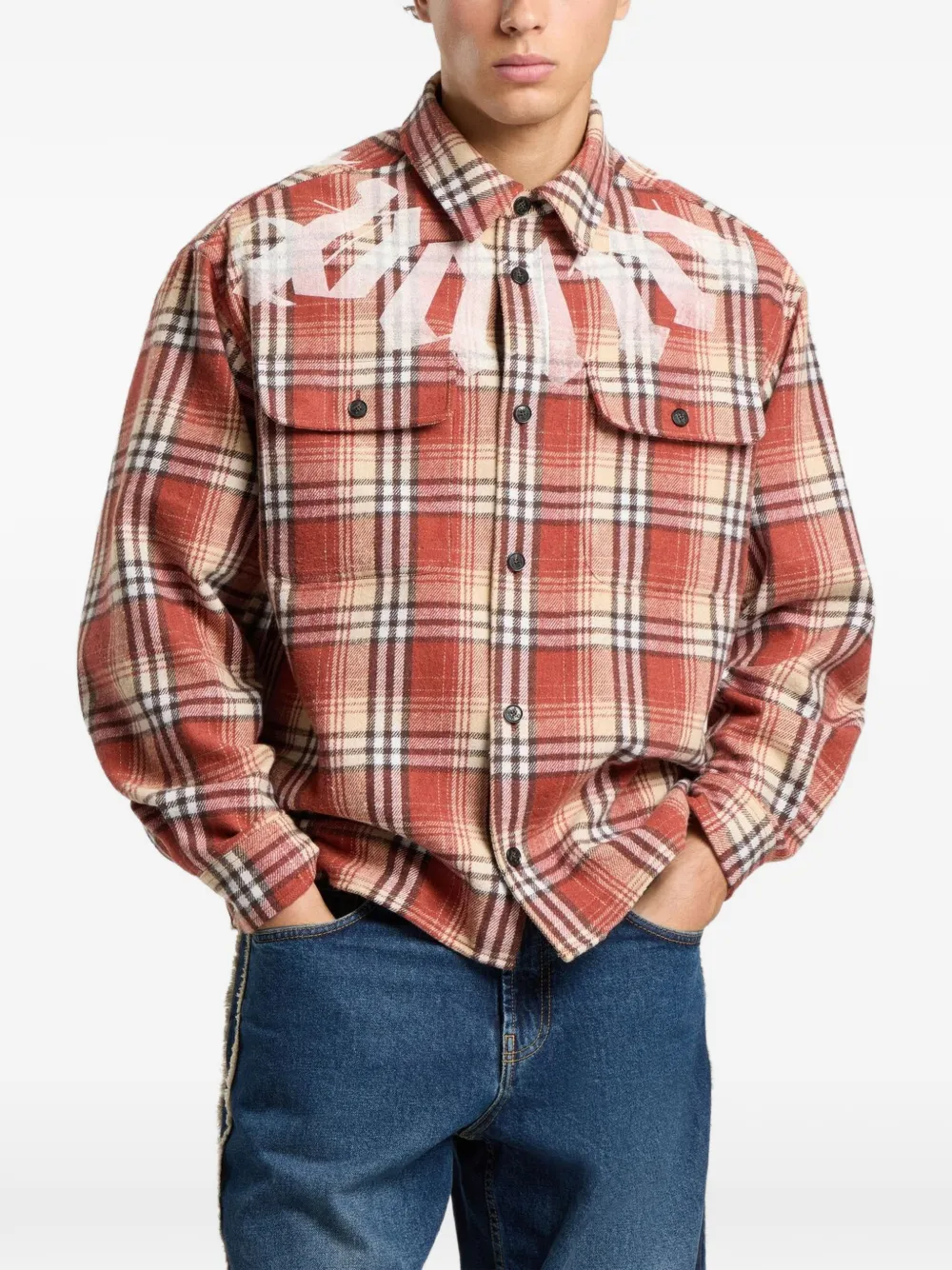 Palm Angels Geruit shirtjack met logo-print Rood