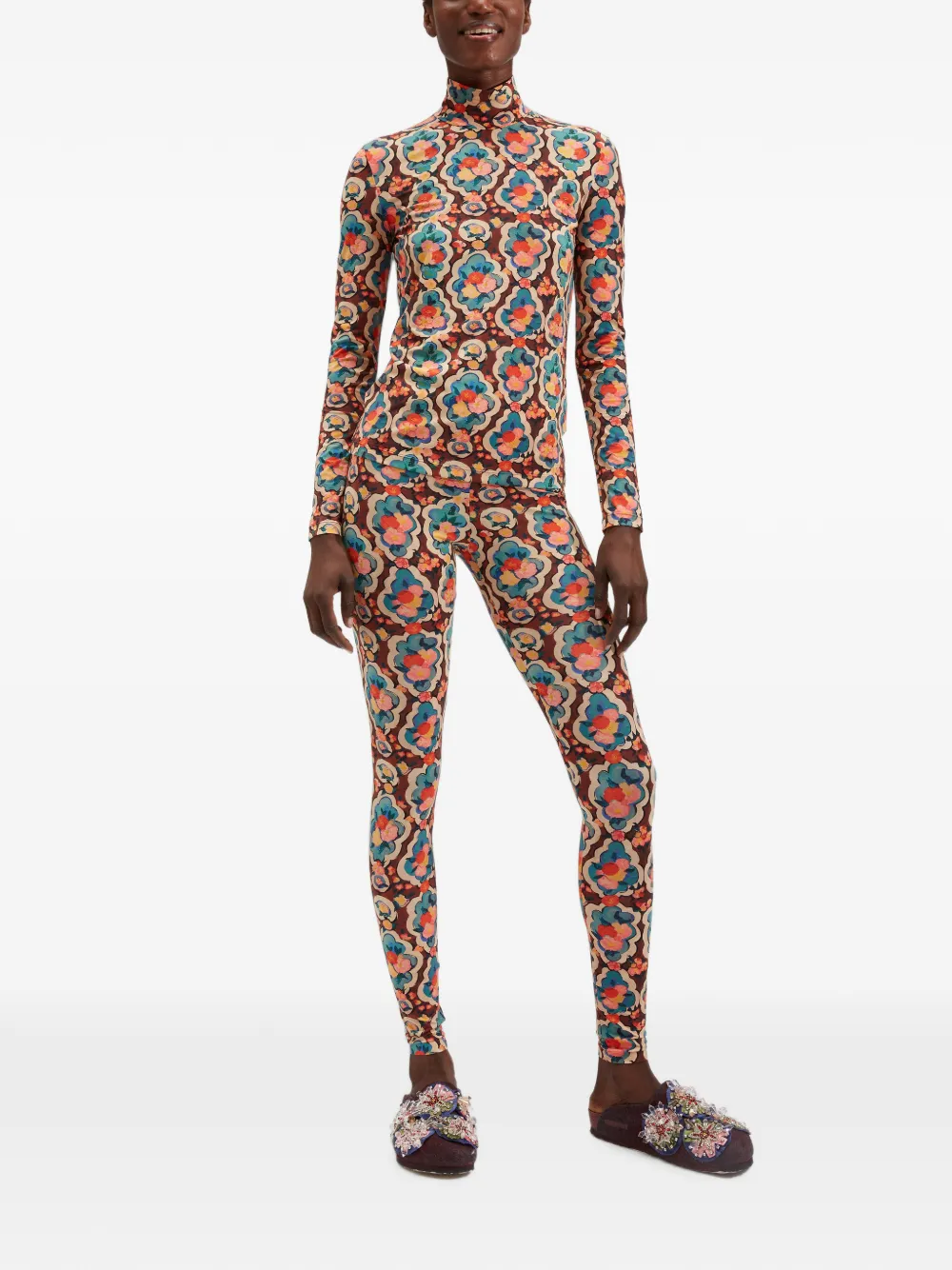 La DoubleJ Legging met bloemenprint Bruin