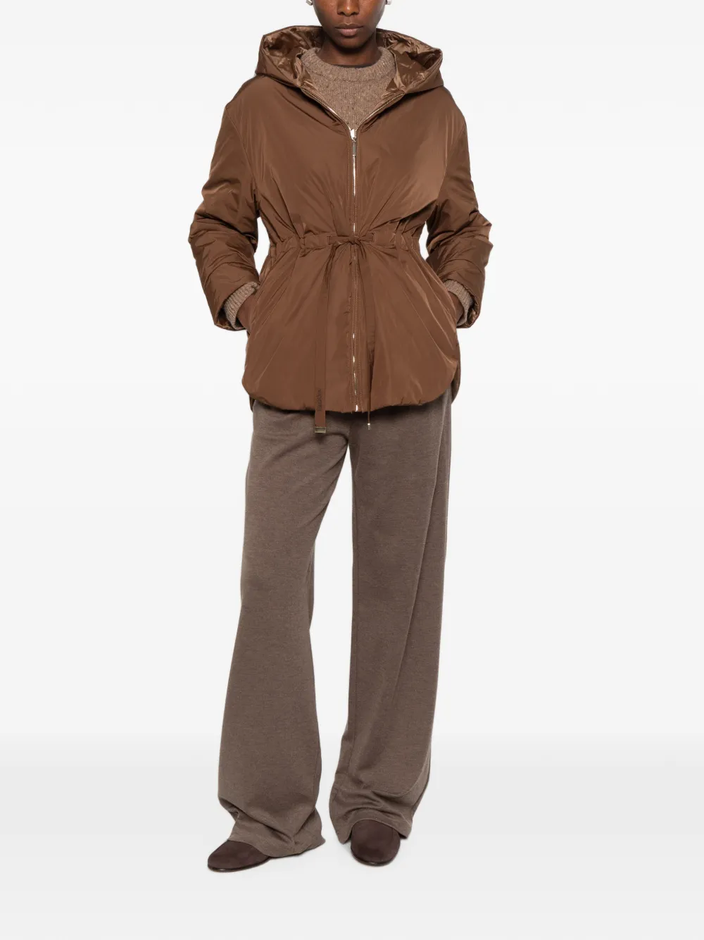 Max Mara Jas met capuchon en trekkoord Bruin