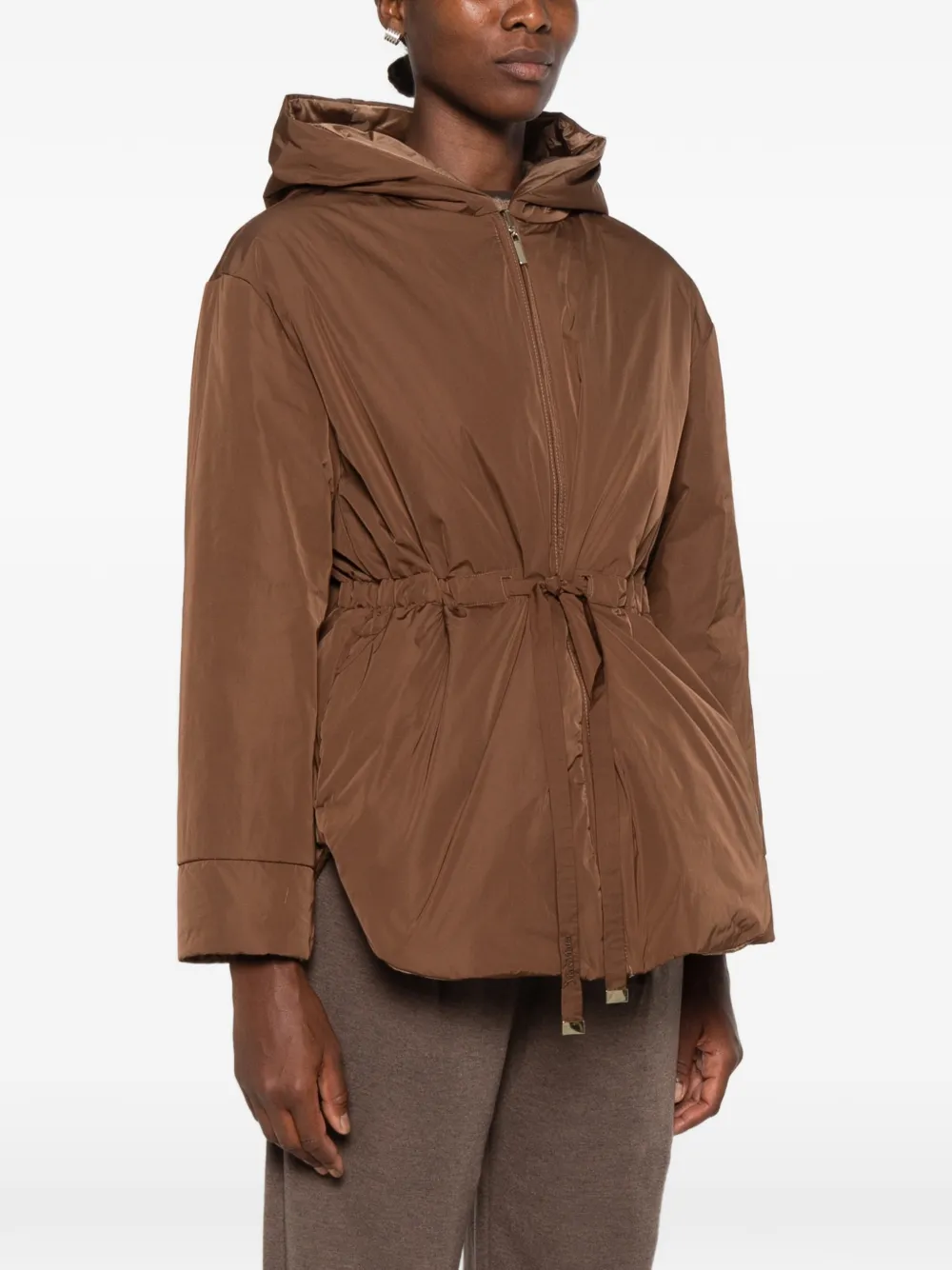 Max Mara Jas met capuchon en trekkoord Bruin