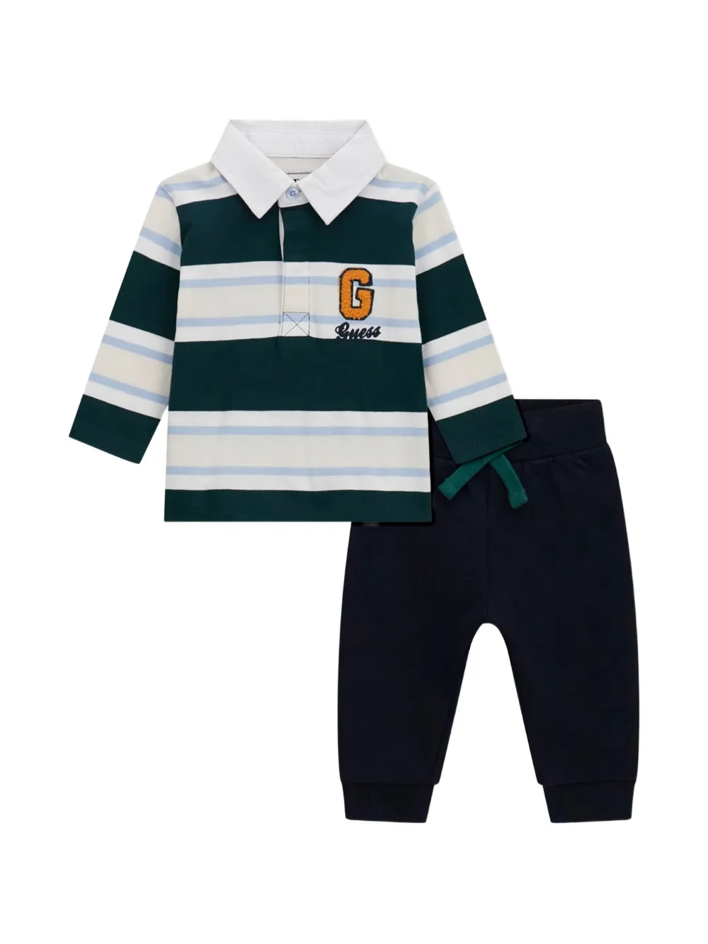 guess kids logo-patch striped polo and trousers set - Weiß