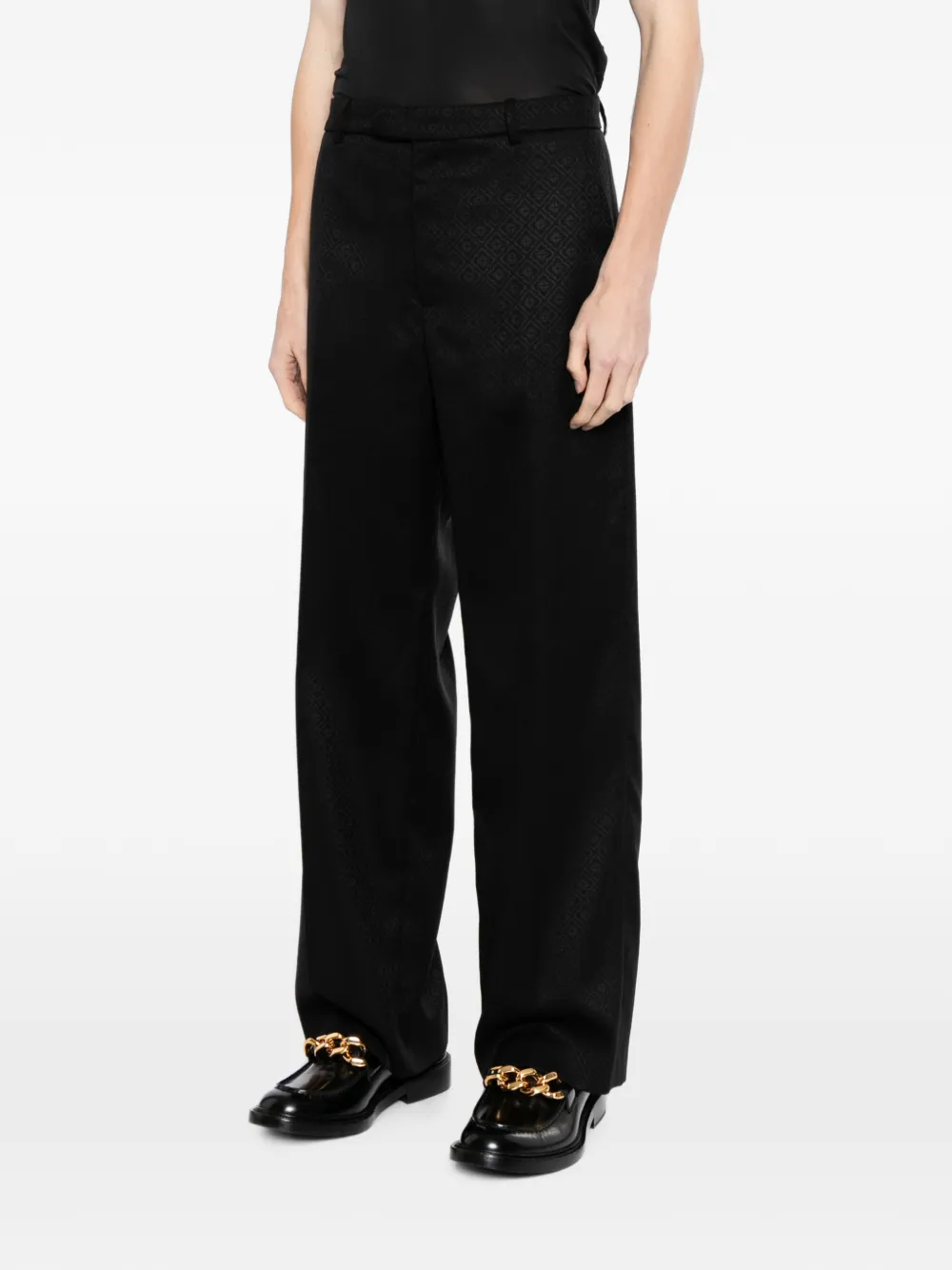 Casablanca Broek met wijde pijpen en jacquard Zwart