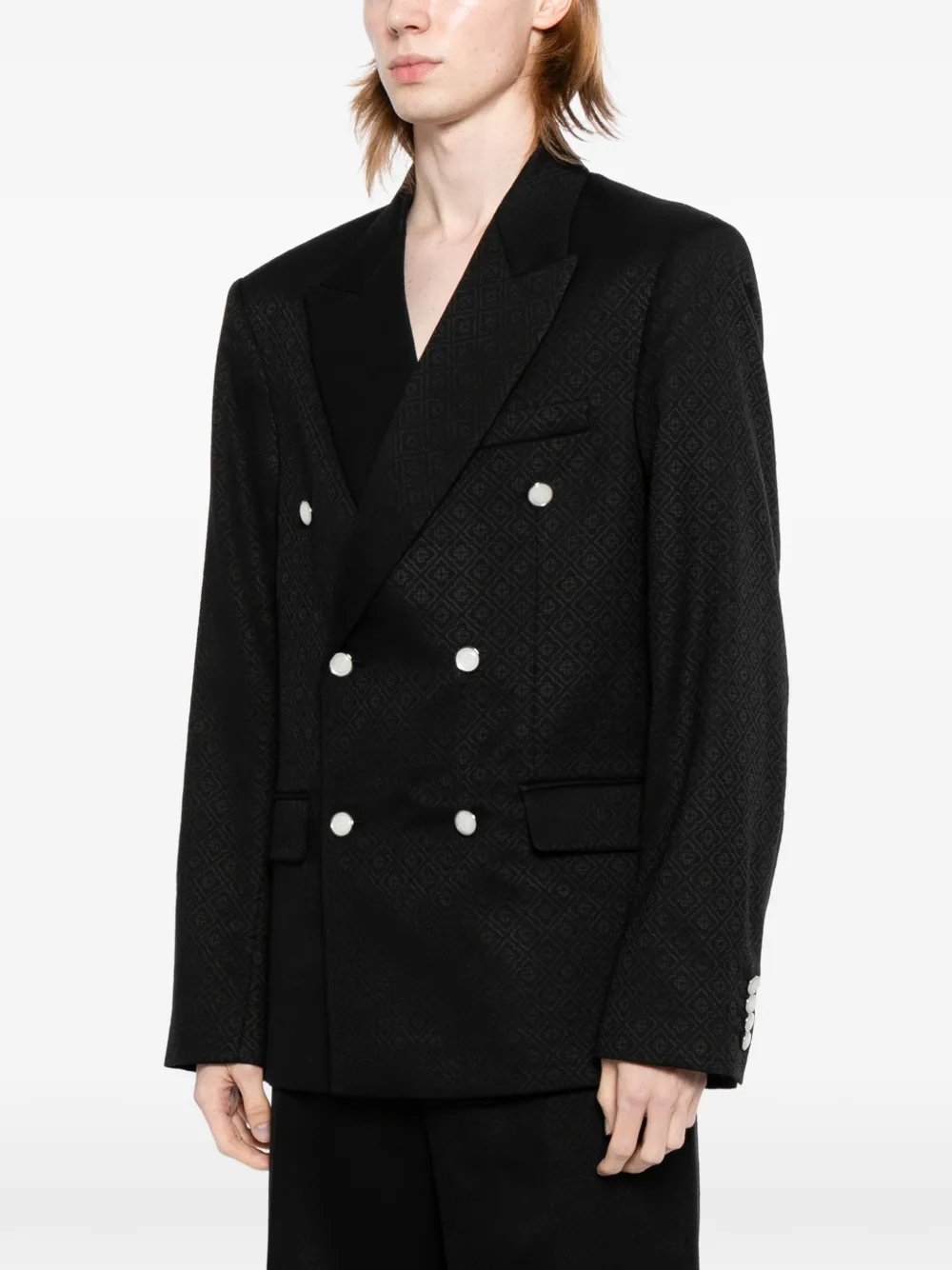 Casablanca Blazer met enkele rij knopen en geometrisch jacquard Zwart