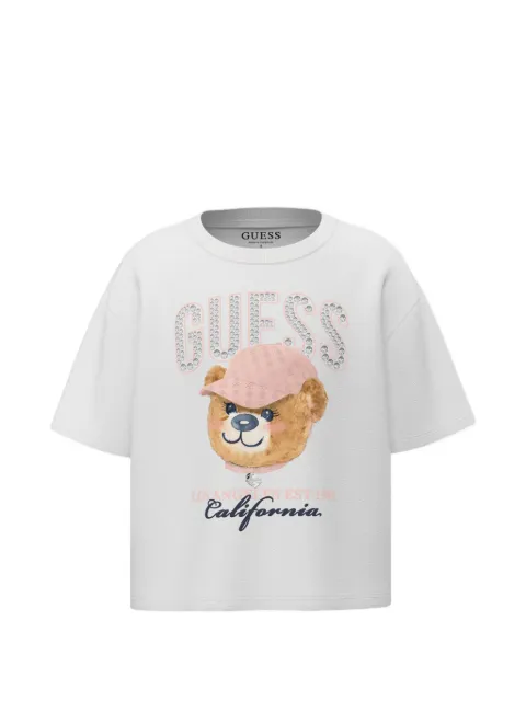 guess kids bear-print rhinestone-embellished T-shirt