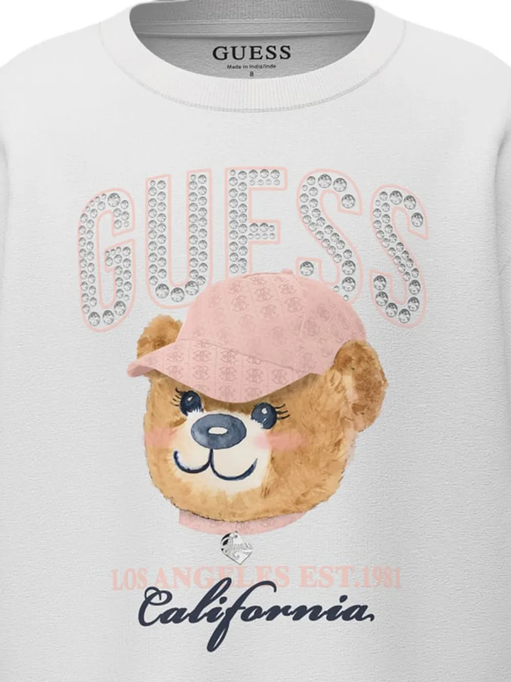 guess kids T-shirt verfraaid met stras en beer-print Wit