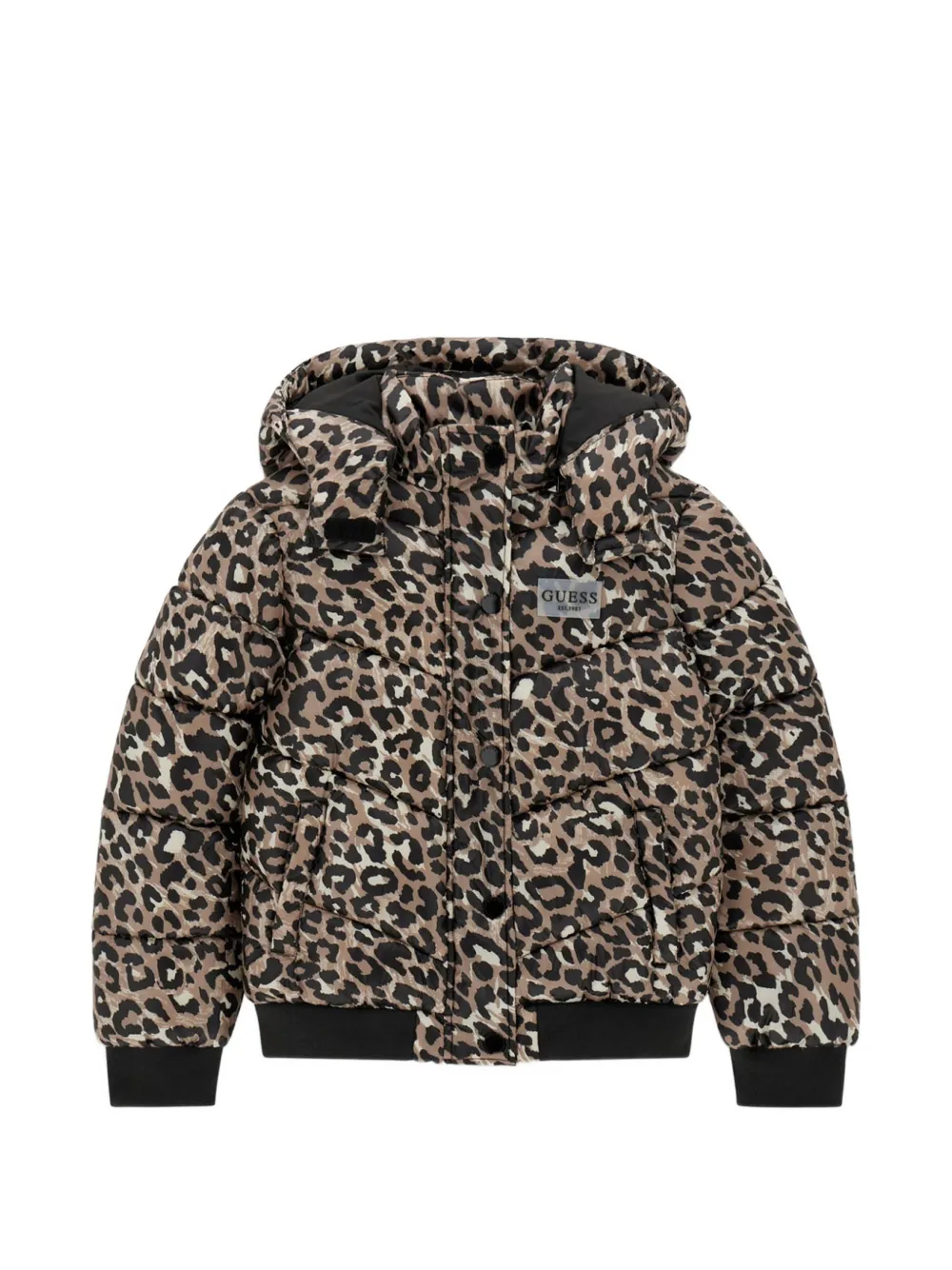 guess kids leopard-print hooded jacket - Braun