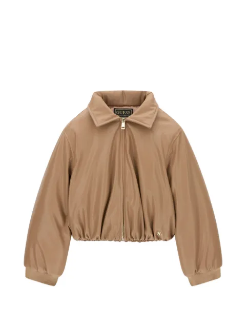 guess kids logo-plaque zip-up jacket