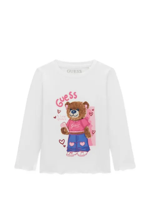 guess kids bear-print lettuce-trim T-shirt