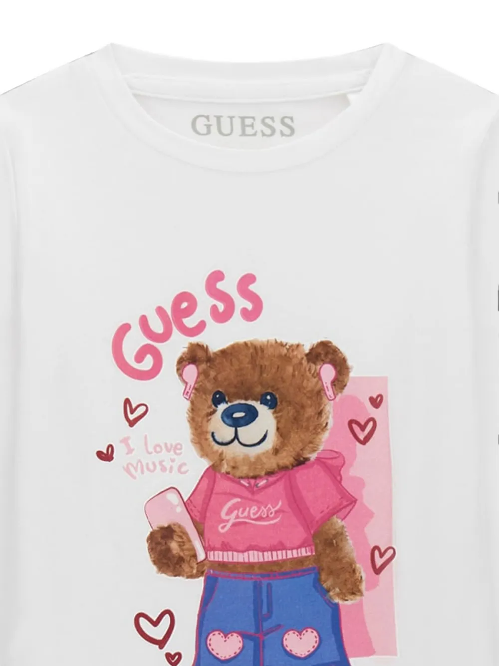 guess kids T-shirt met beer-print en afwerking Wit