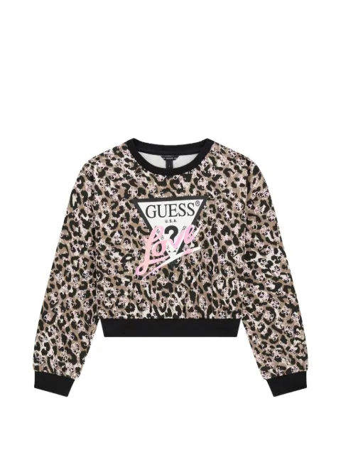 guess kids leopard-print logo-print sweater
