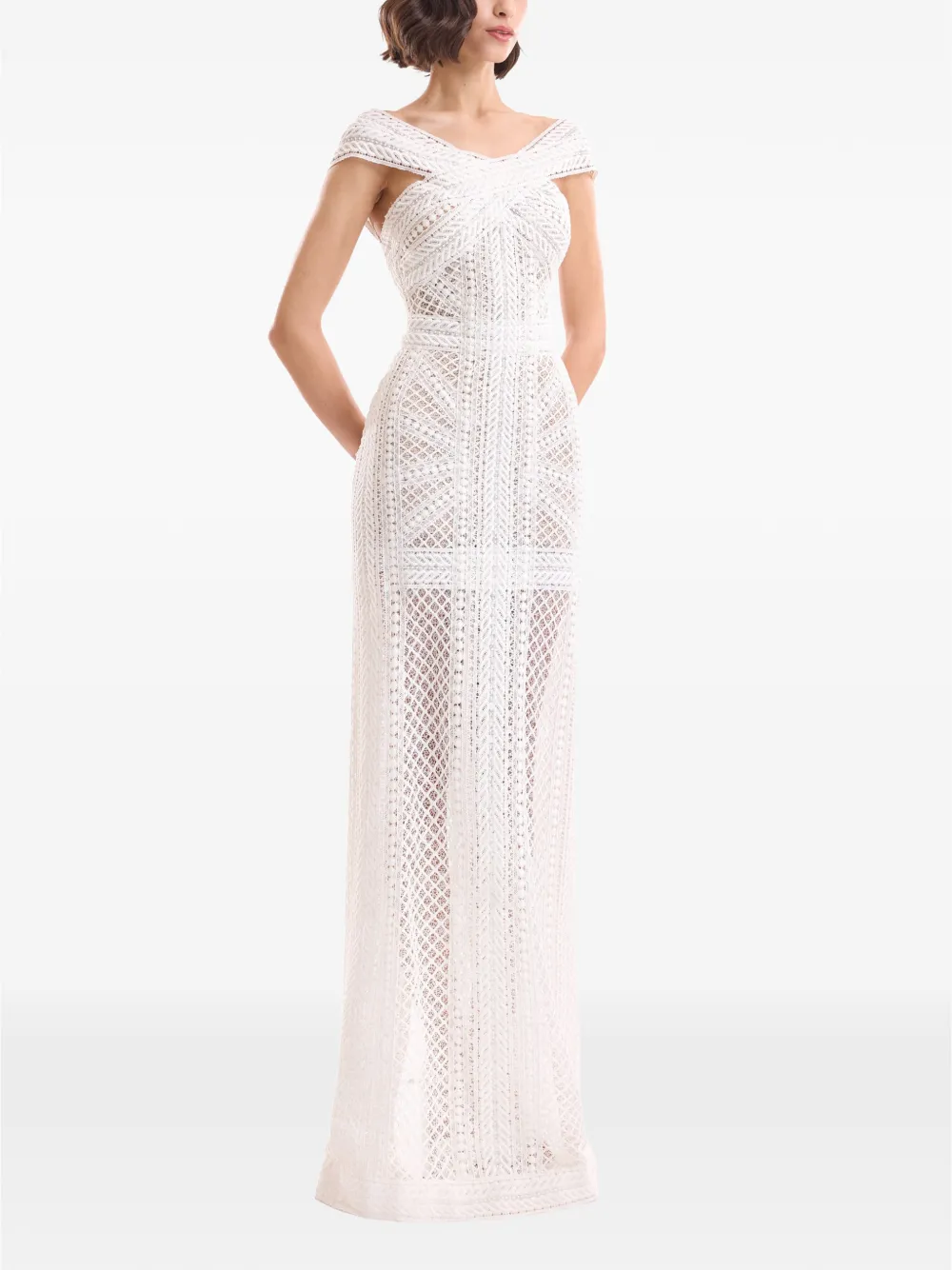 Gemy Maalouf Off-shoulder jurk met geometrisch kant Wit