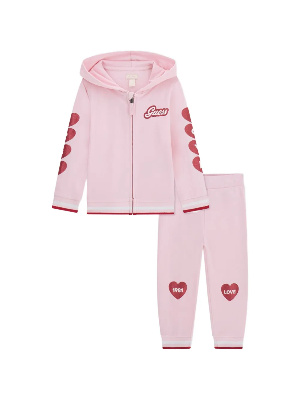 guess kids heart-print logo-patch tracksuit set - Rosa