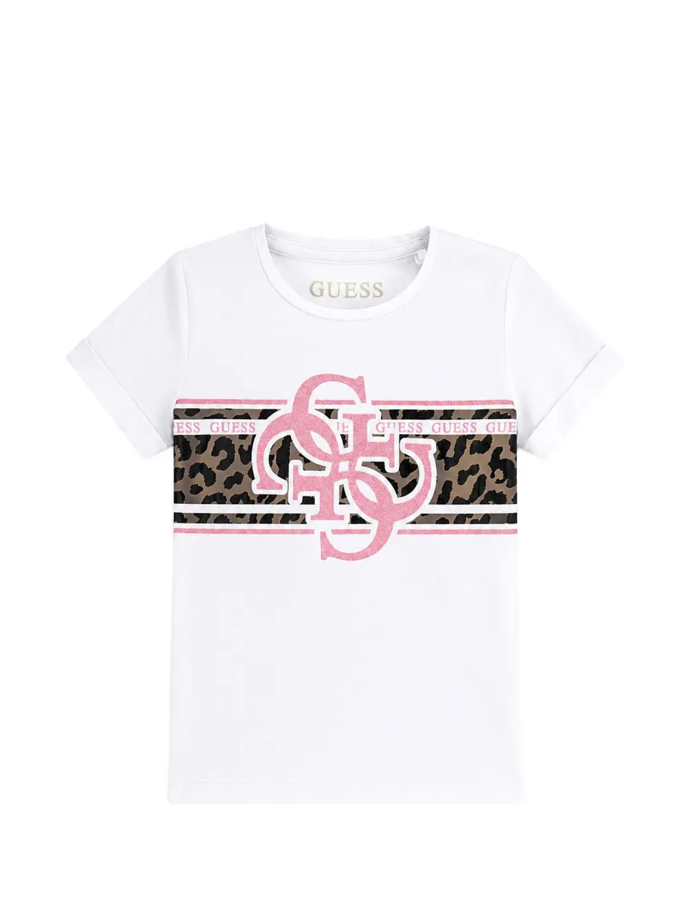 guess kids logo-print leopard-pattern T-shirt - Bianco