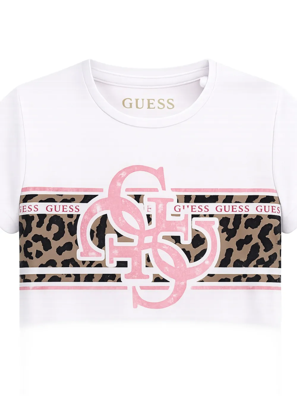guess kids T-shirt met luipaard-print en logo-print Wit