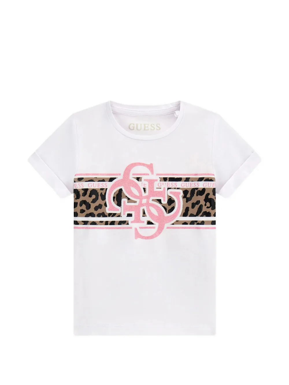 guess kids logo-print leopard-pattern T-shirt - Bianco