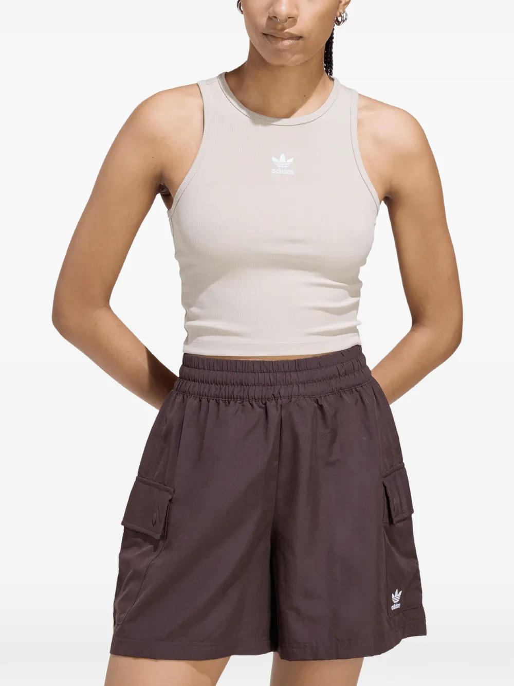 adidas Ribgebreide tanktop Beige
