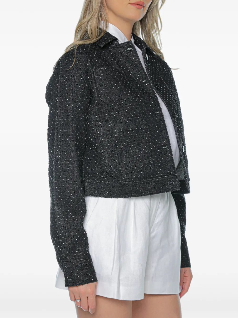 Armani Exchange Cropped jack verfraaid met stras Zwart