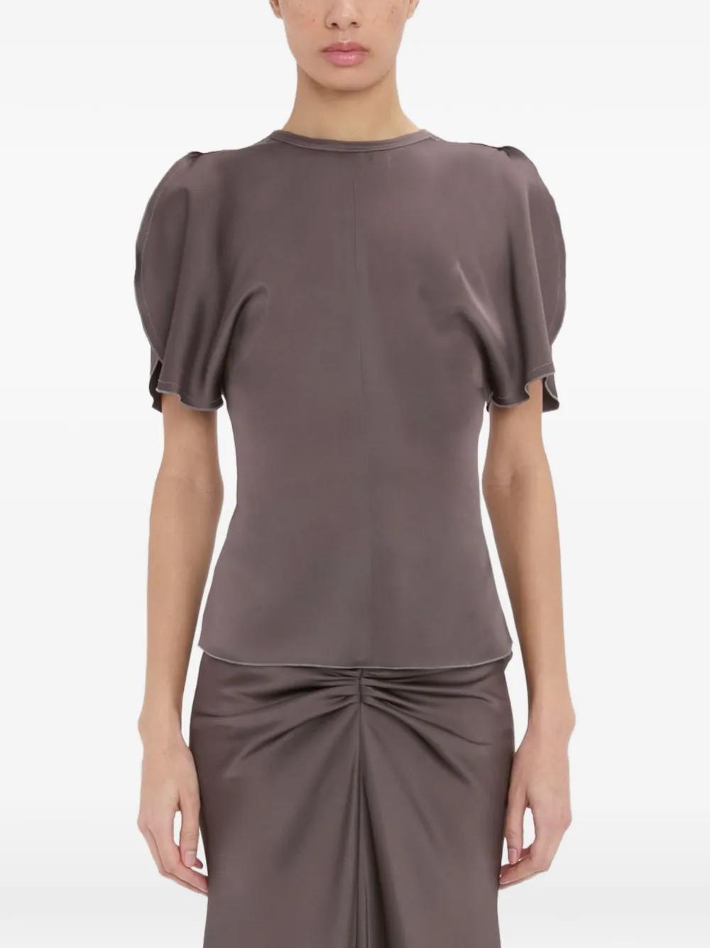 Victoria Beckham Bela flutter-sleeve top - Marrone