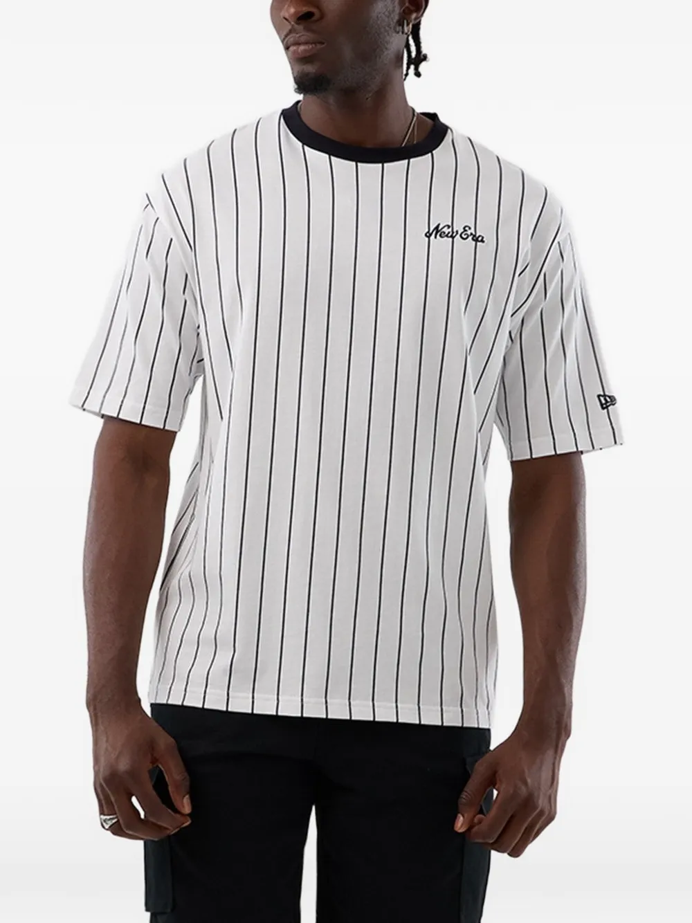 NEW ERA CAP pinstripe-print logo-embroidered T-shirt Wit