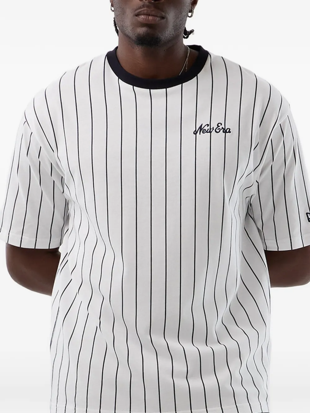 NEW ERA CAP pinstripe-print logo-embroidered T-shirt Wit