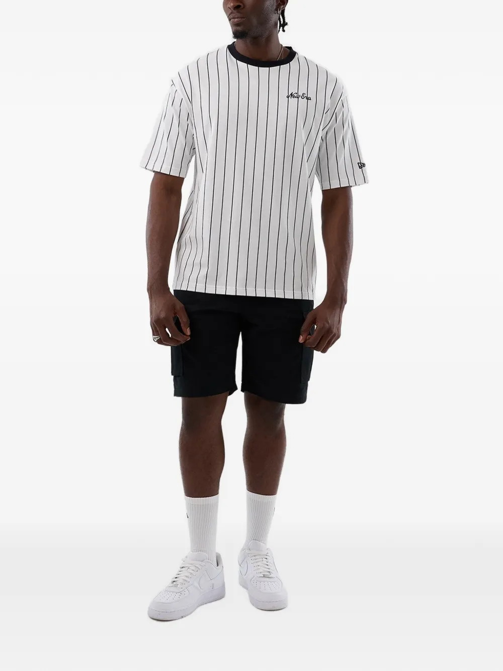 NEW ERA CAP pinstripe-print logo-embroidered T-shirt Wit
