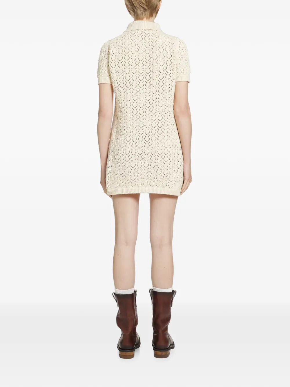 Miu Pointelle gebreide mini-jurk met logopatch Beige