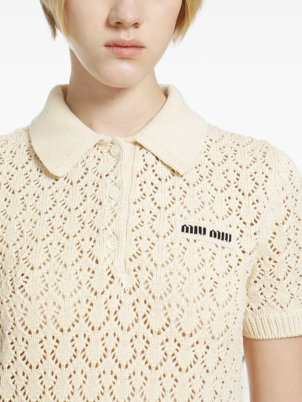 Miu Pointelle gebreide mini-jurk met logopatch Beige
