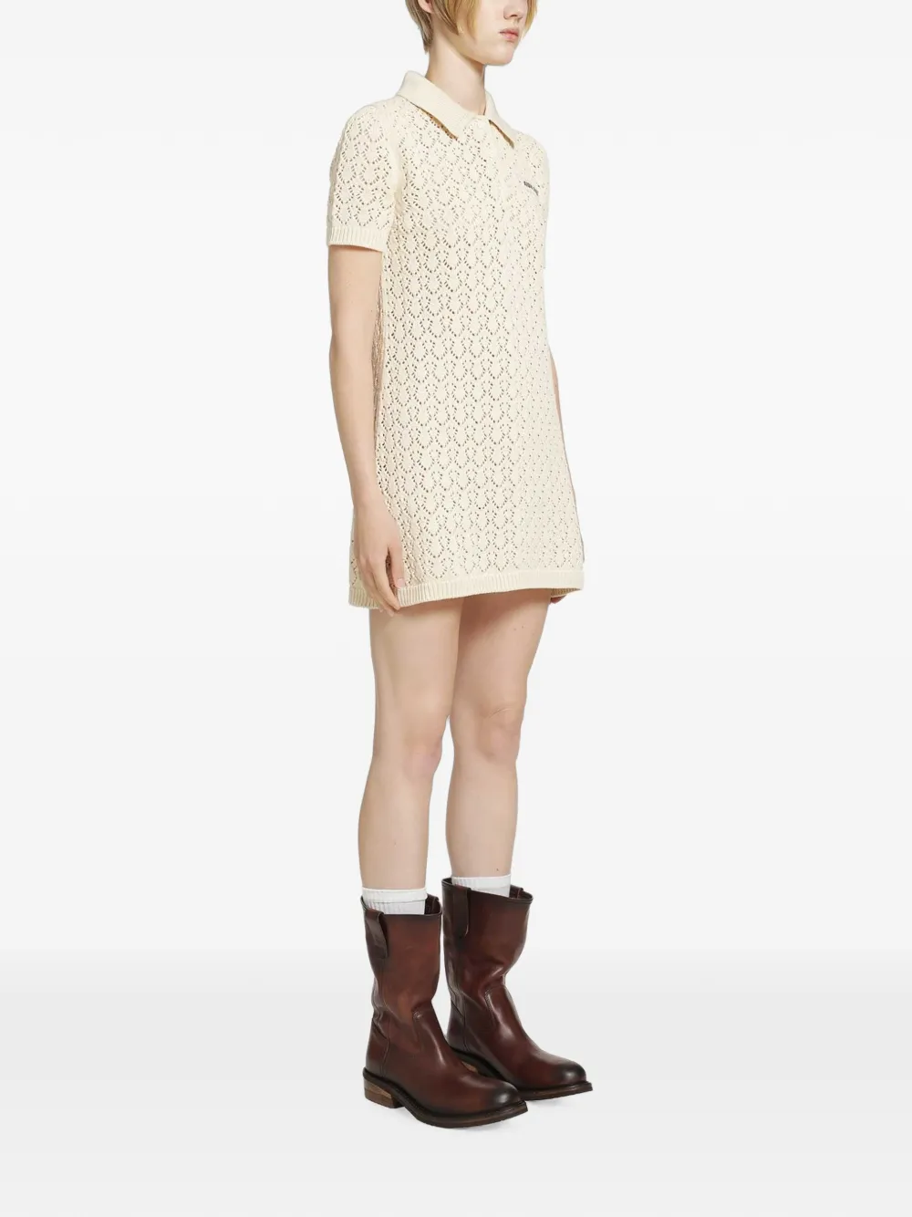 Miu Pointelle gebreide mini-jurk met logopatch Beige