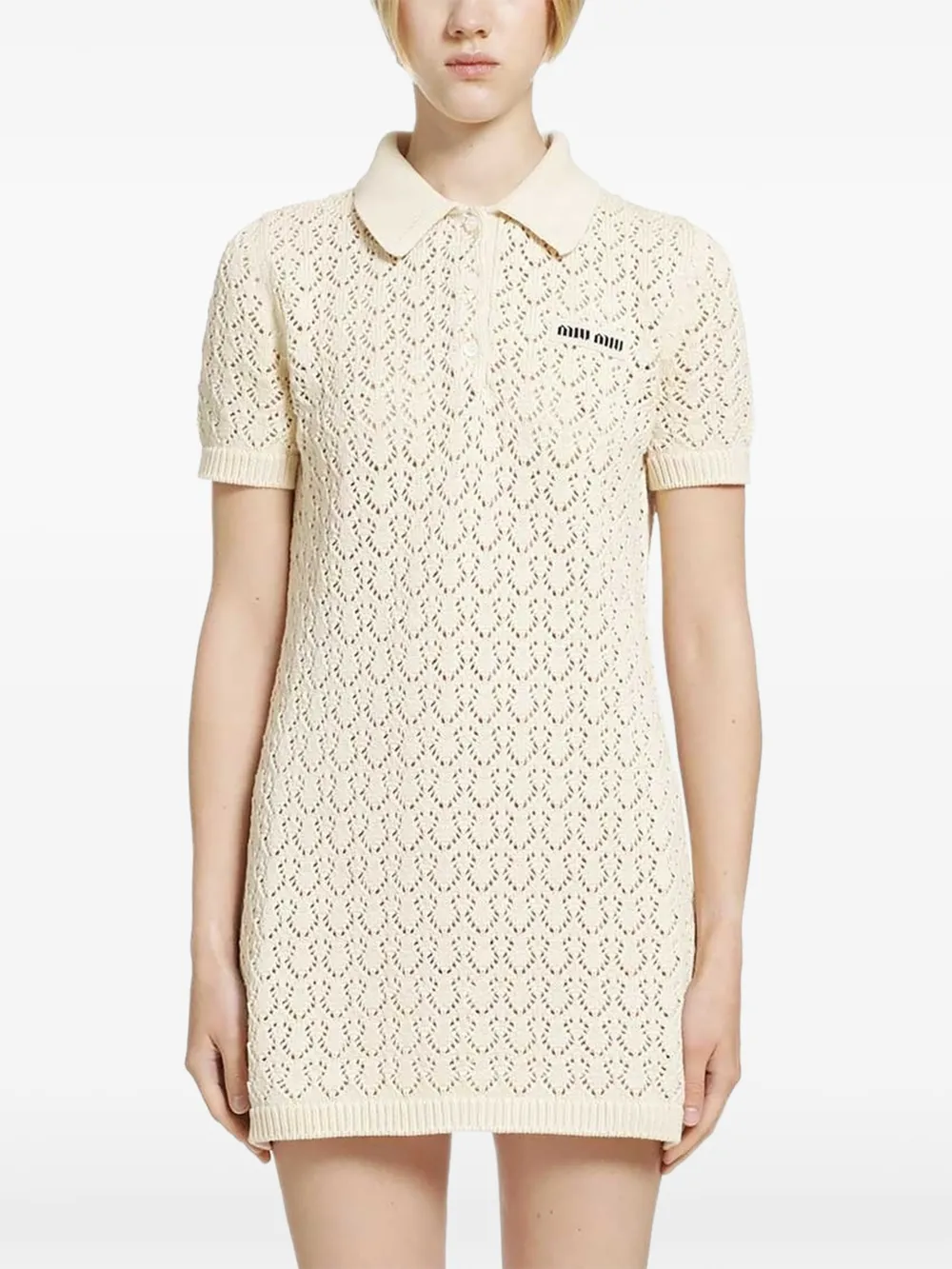Miu Miu logo-patch pointelle-knit mini dress - Nude