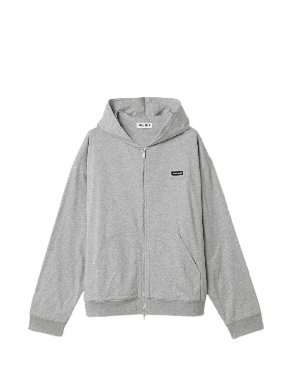 Miu Miu logo-patch zip-up hoodie - Grau