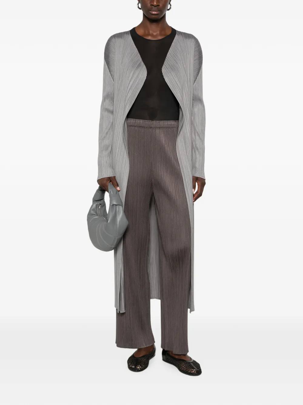 Issey Miyake Basics Pleated Coat In Gray