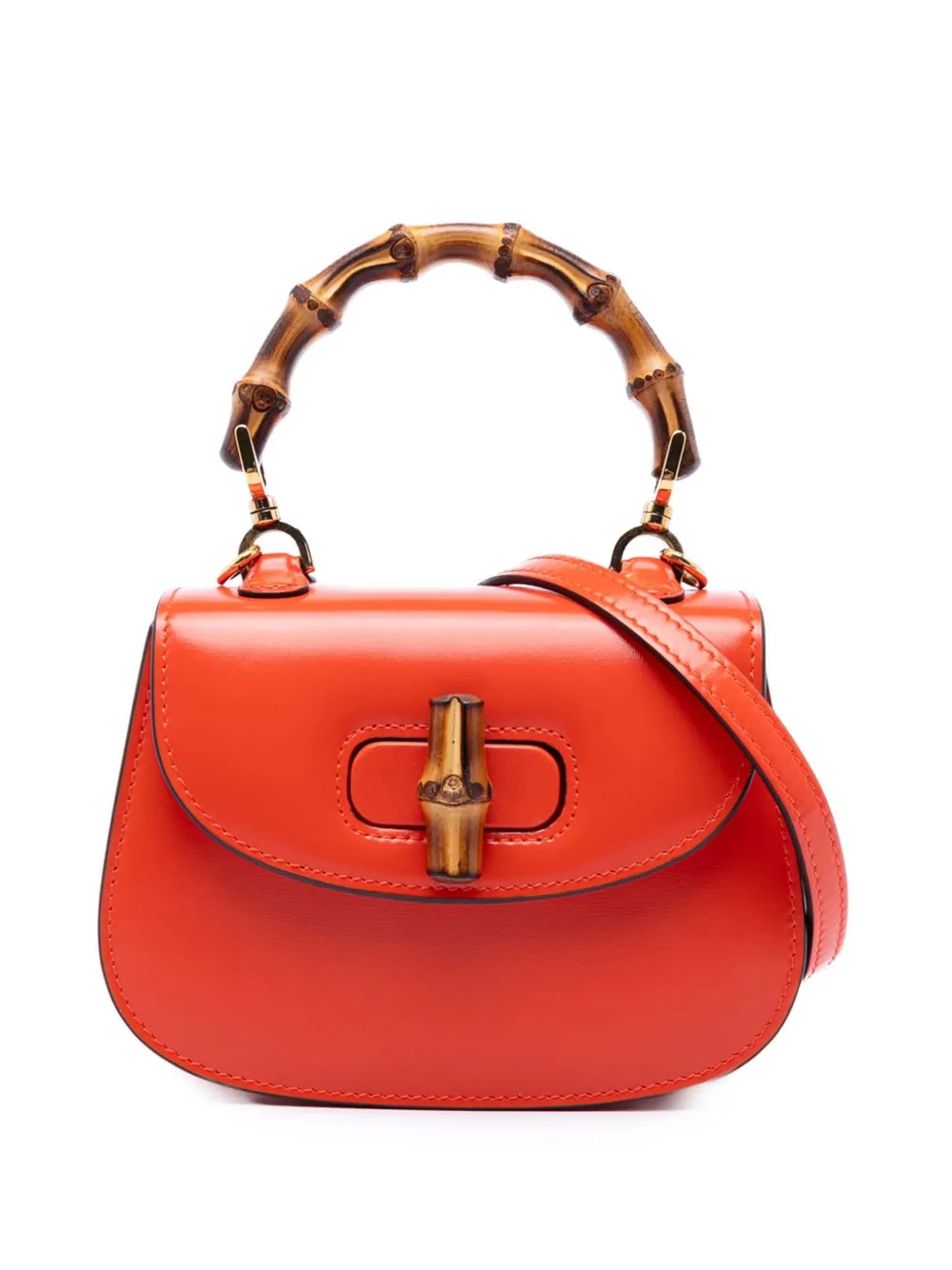 Gucci Pre-Owned Borsa a tracolla 1947 mini in pelle di vitello con manico in bambù 2016-2026 - Arancione