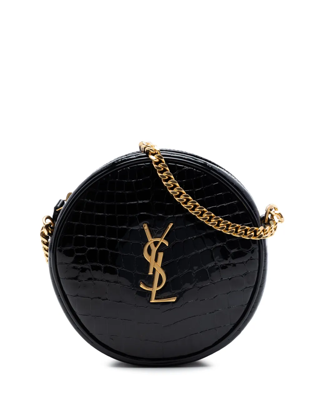 Saint Laurent Pre-Owned 2020 runde Vinyle-Kameratasche mit Kroko-Prägung - Schwarz