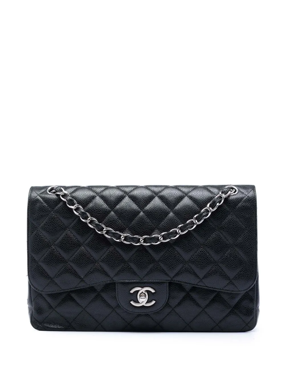 CHANEL Pre-Owned Borsa a spalla Jumbo Classic con battente in pelle Caviar 2012-2013 - Nero