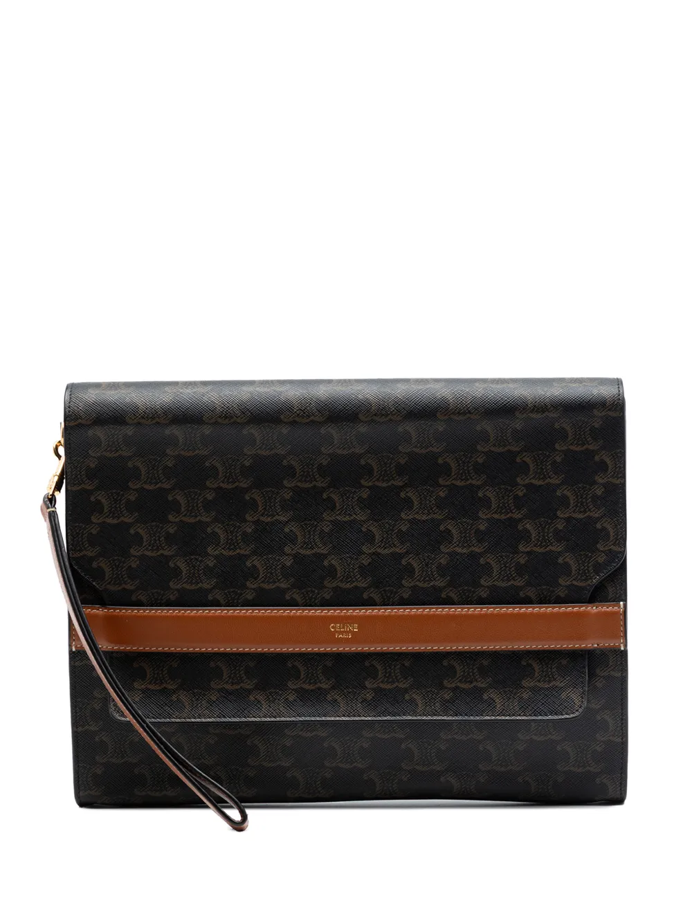 Celine Pre-Owned Clutch Triomphe in tela cerata 2022 - Marrone