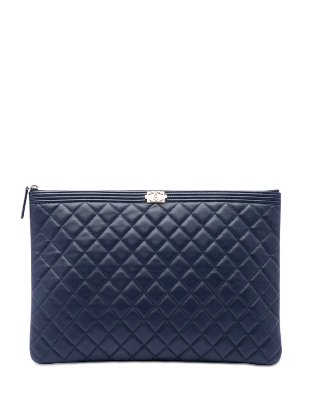 CHANEL Pre-Owned Clutch Boy O Case grande in pelle di agnello trapuntata 2016-2017 - Blu