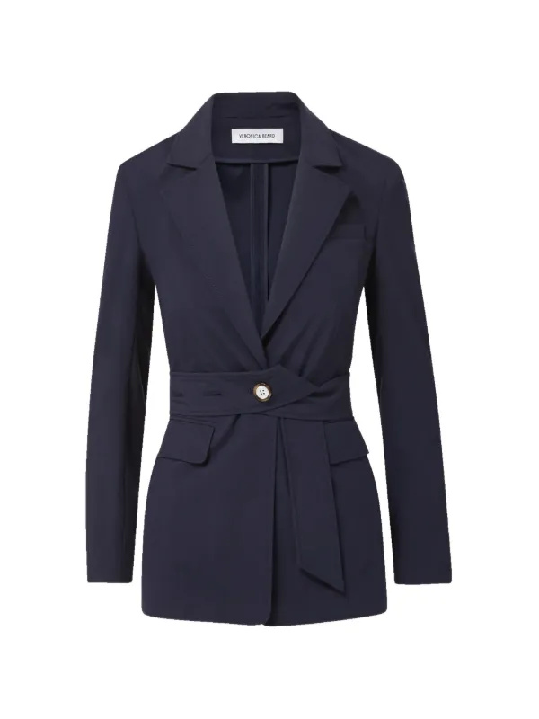Veronica Beard Howard Single-breasted Belted Cotton Blazer in Blue