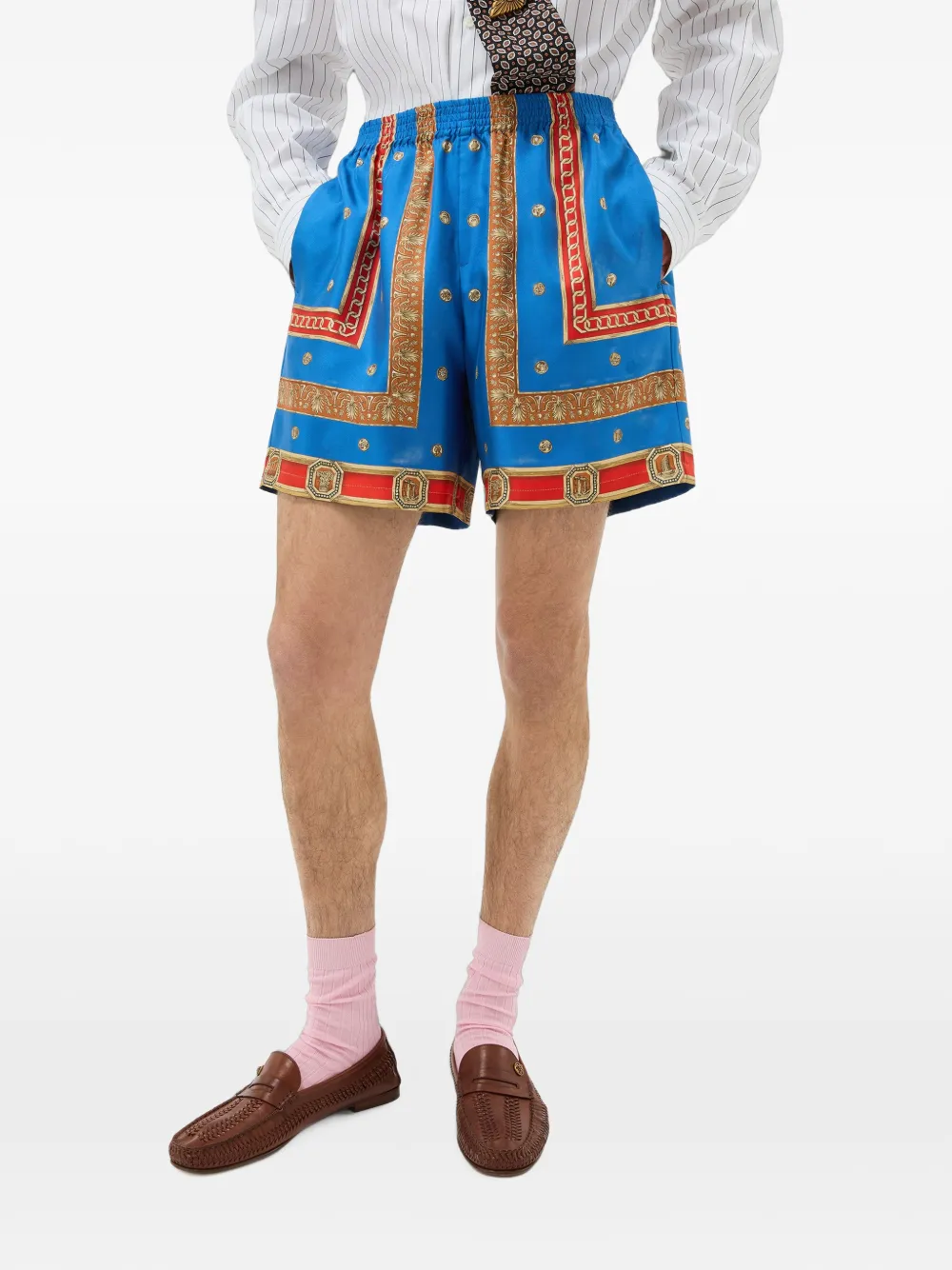 Versace Zijden twill shorts met print Blauw