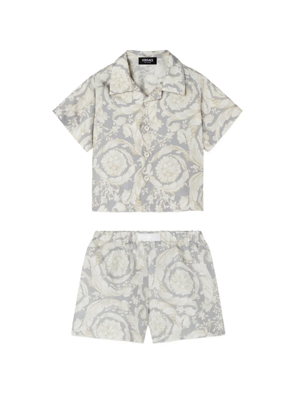 Versace Kids Set camicia in twill di seta con stampa - Grigio