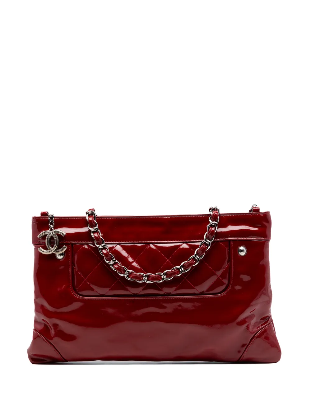 CHANEL Pre-Owned 2009-2010 CC Quilted Patent Chain shoulder bag - Red