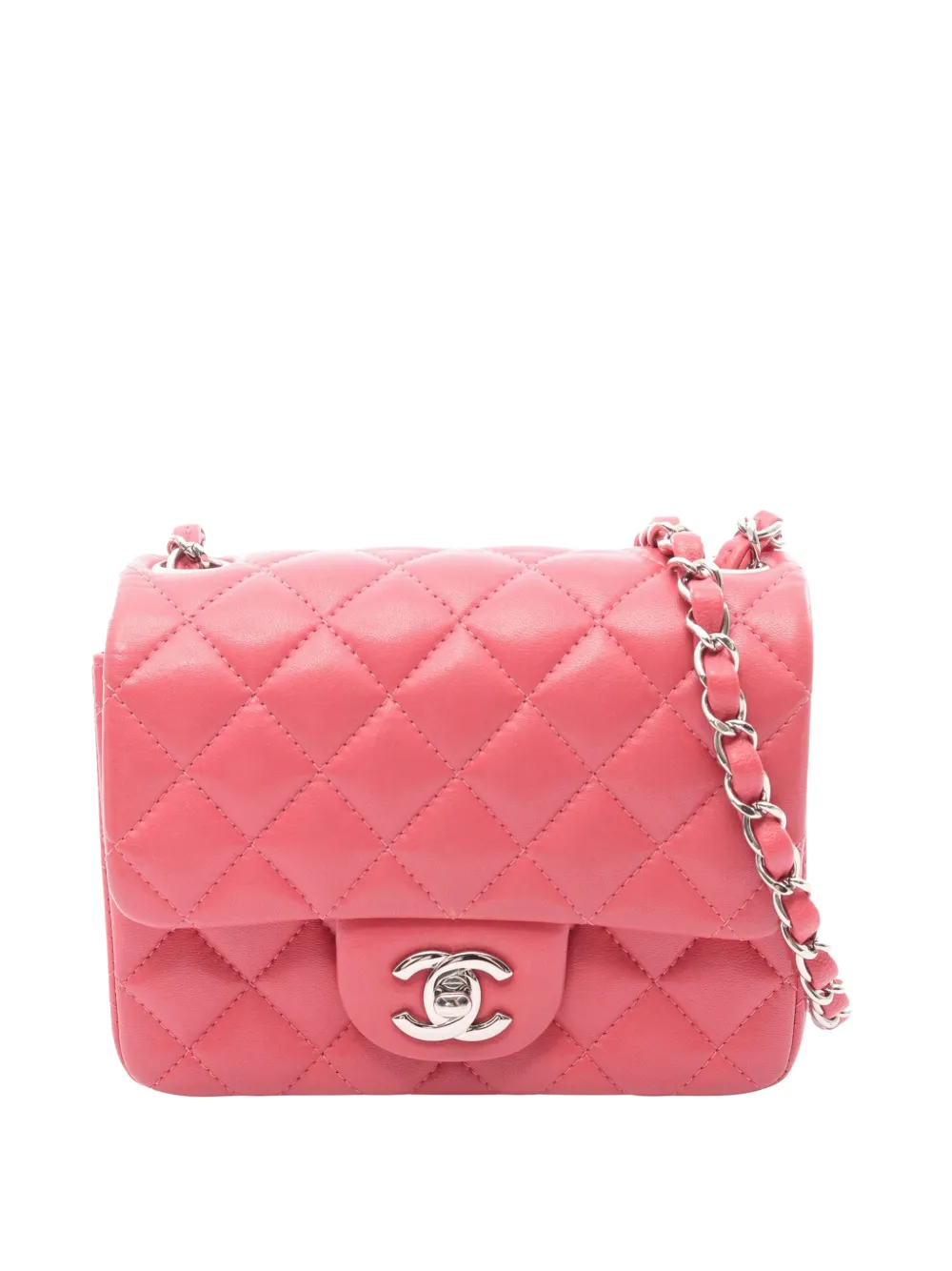 CHANEL Pre-Owned 2019 Mini Square Classic Lambskin Single Flap crossbody bag - Pink