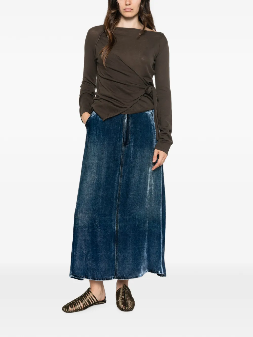 Pierre-Louis Mascia Kandox midi-rok met fluwelen effect en vlakken Blauw