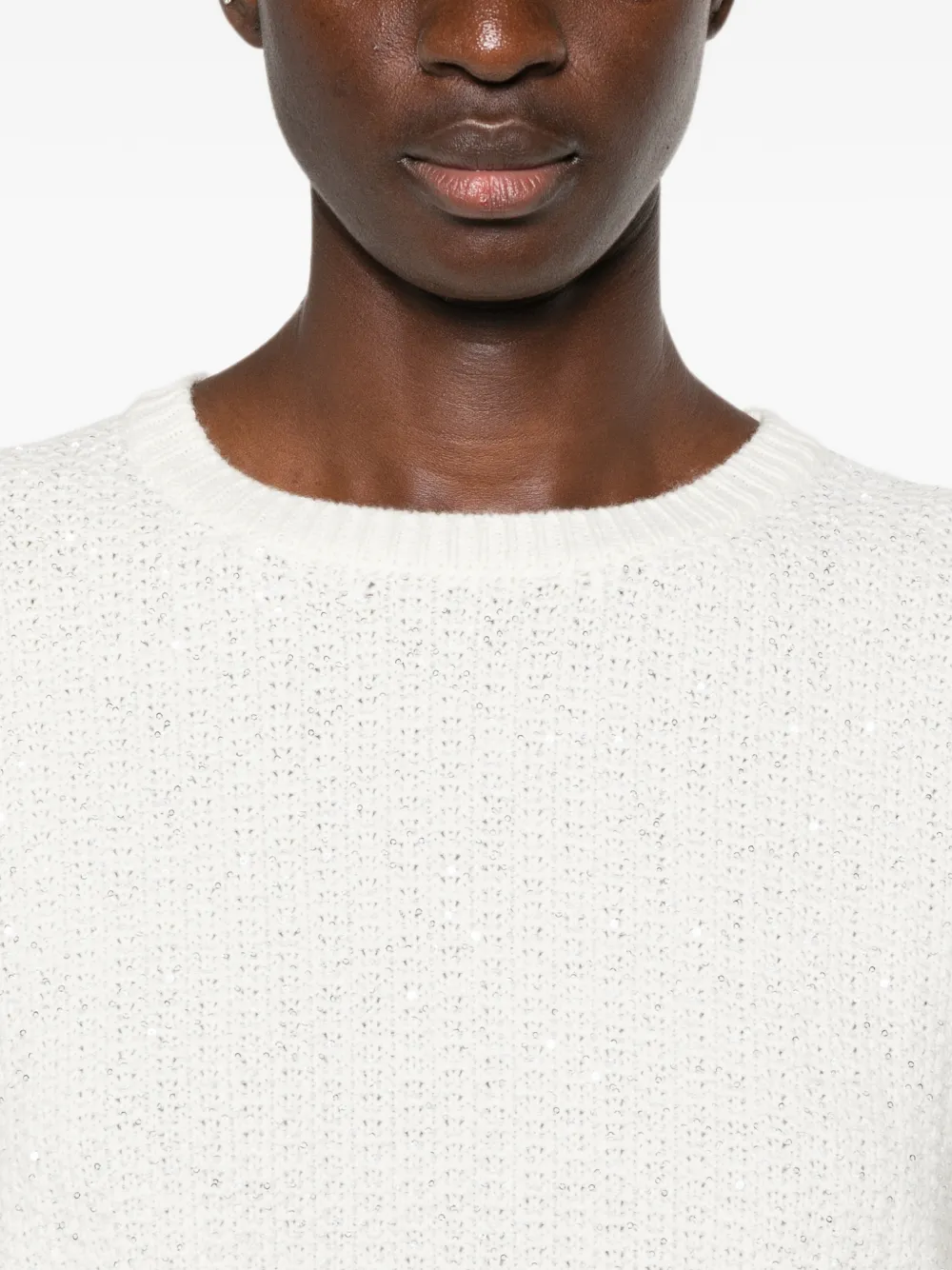 Fabiana Filippi Wollen T-shirt verfraaid met pailletten Beige