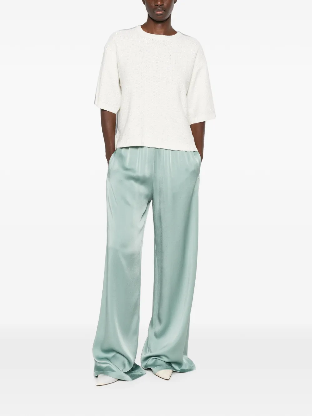 Fabiana Filippi Wollen T-shirt verfraaid met pailletten Beige