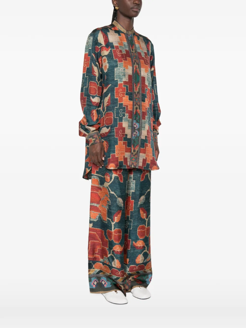 Pierre-Louis Mascia Overhemd met geometrische print en bandkraag Blauw