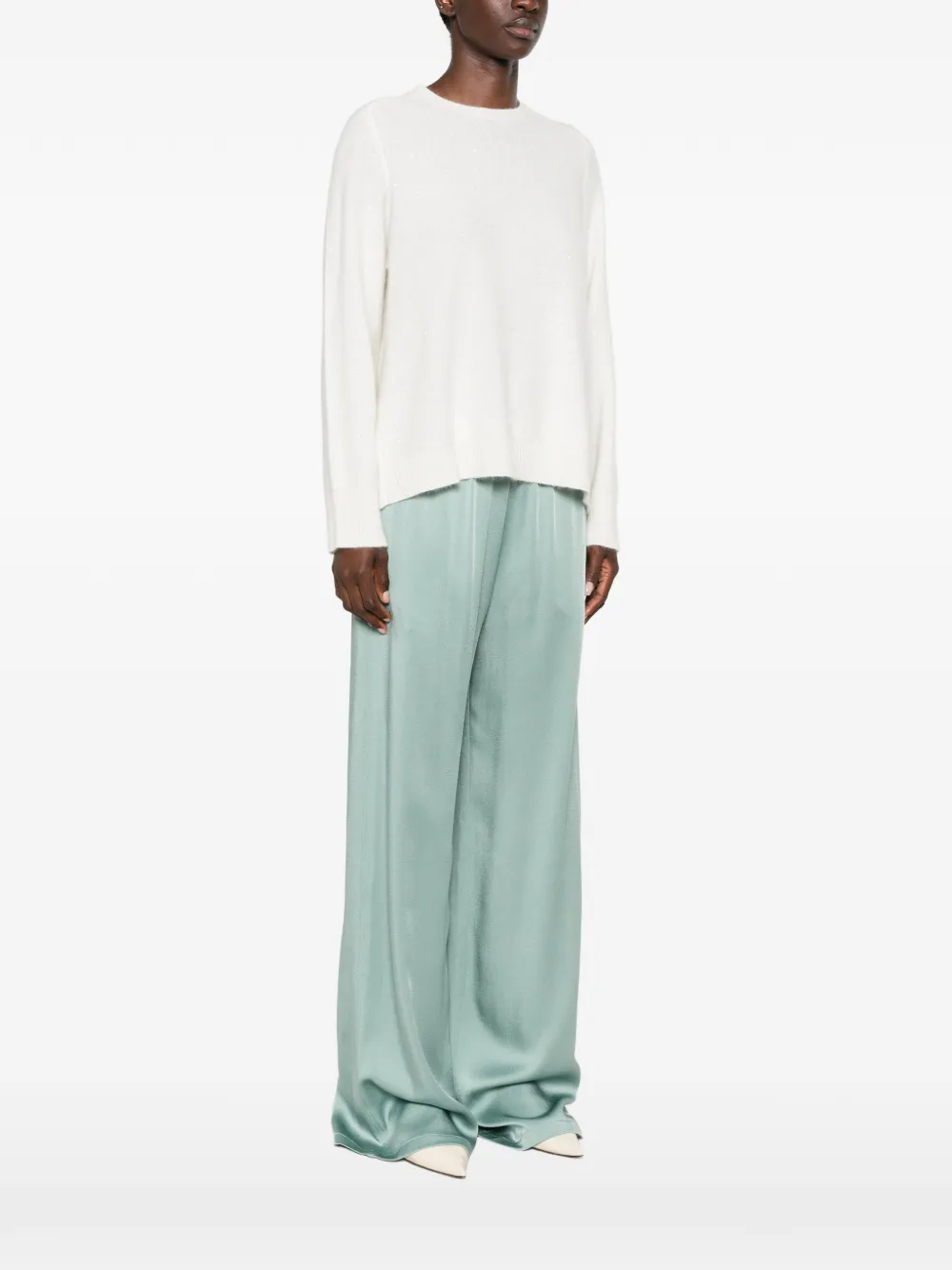 Fabiana Filippi Wollen sweater verfraaid met pailletten en raglan mouwen Beige