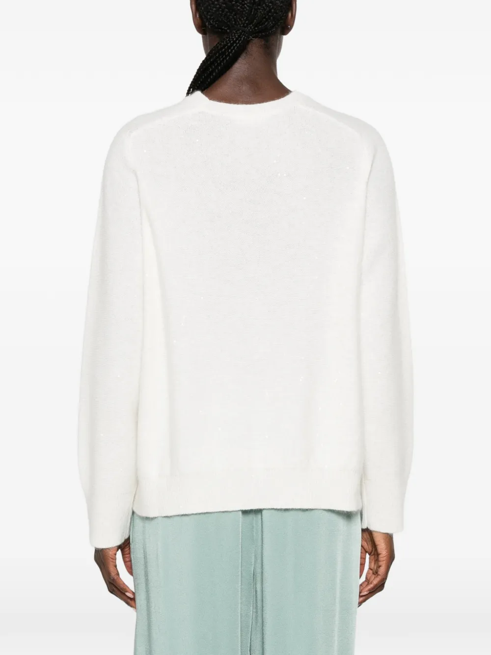 Fabiana Filippi Wollen sweater verfraaid met pailletten en raglan mouwen Beige