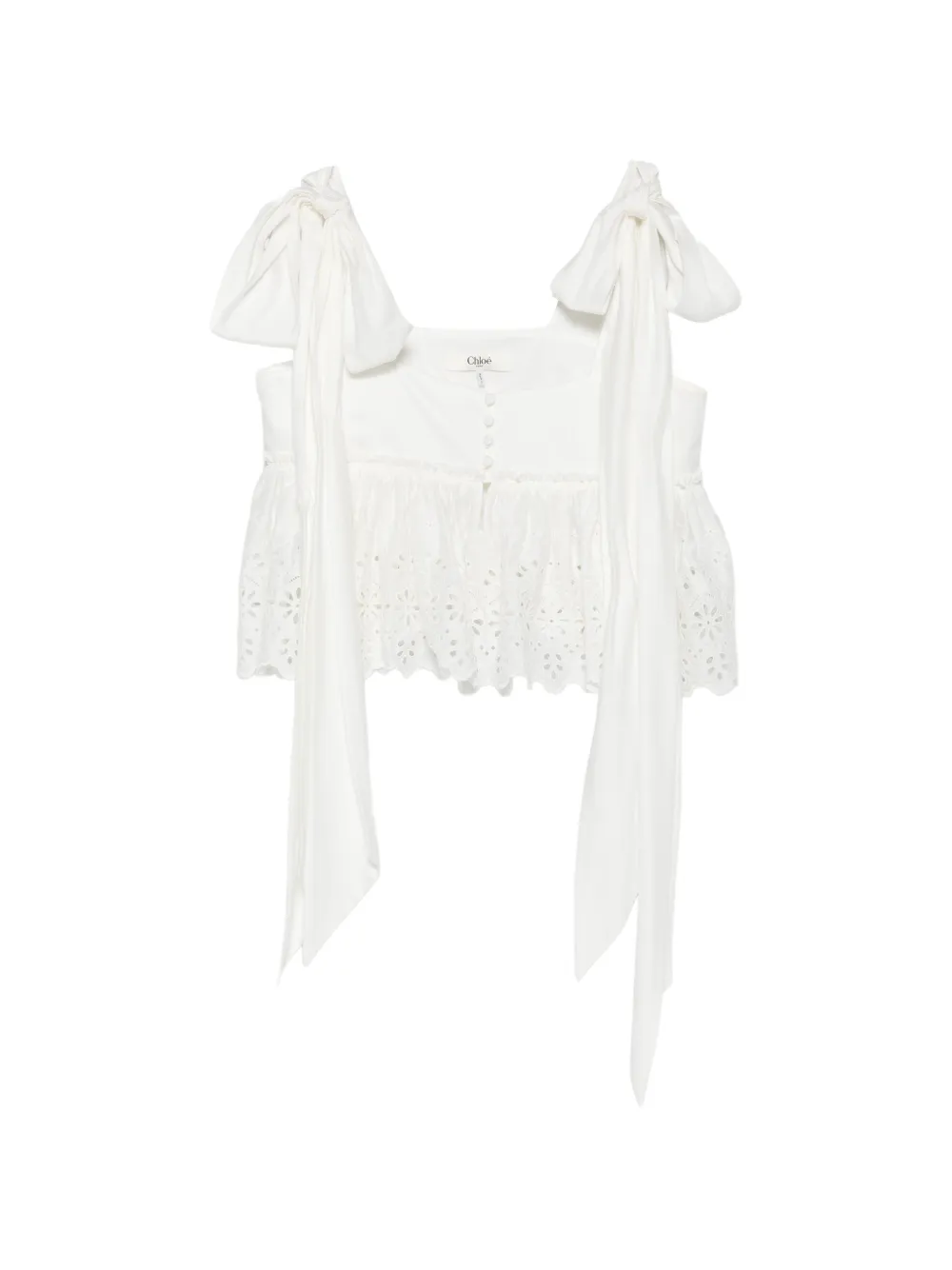 Chloé broderie-anglaise tie-fastening top - White